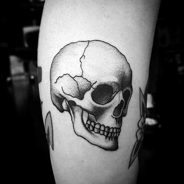Leg Guys Shaded Old School Skull Small Tattoo
