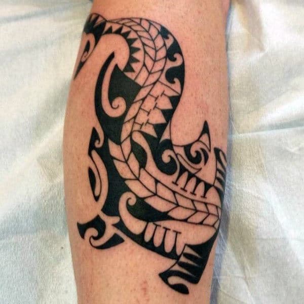 Leg Hawaiian Tribal Male Shark Tattoos