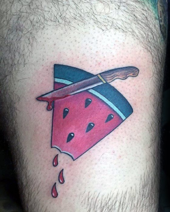 Leg Knife With Watermelon Male Tattoos