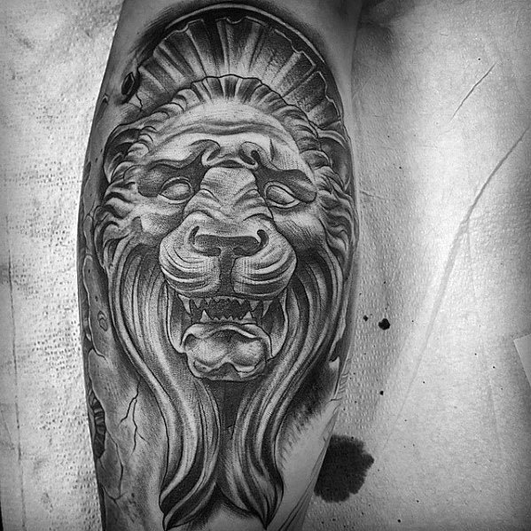 Leg Lion Statue Mens Tattoo Designs