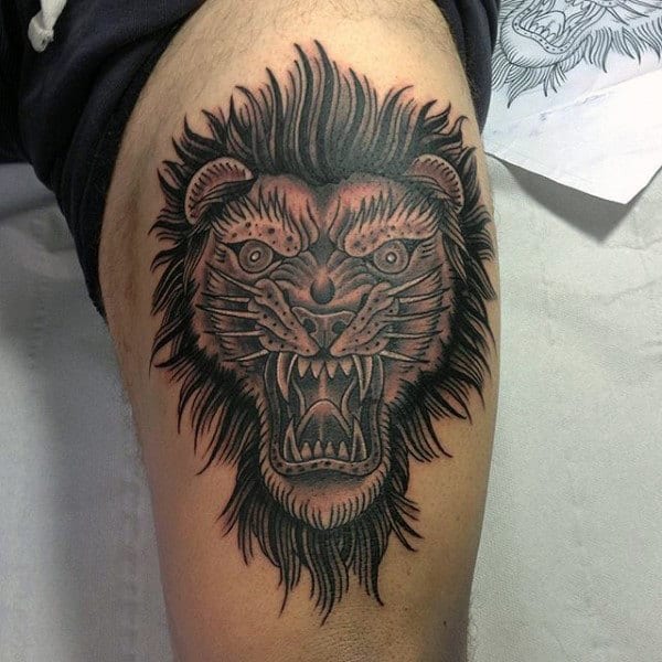 Leg Lion Tattoos For Men