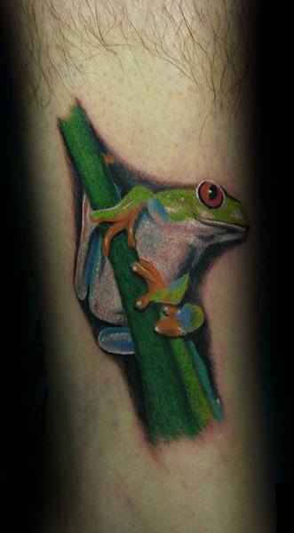 Leg Male Tattoo With Tree Frog Design