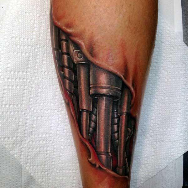 Leg Mechanical Tattoo Ripped Skin For Men