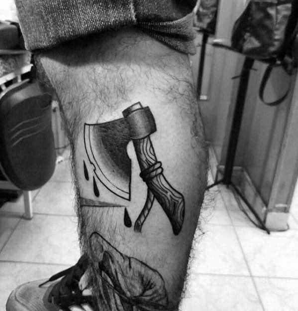 Leg Mens Axe Tattoo Design Inspiration