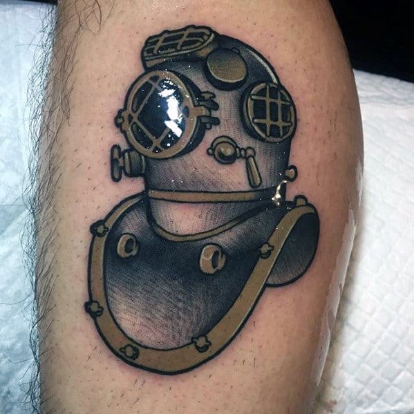 Leg Mens Cool Diving Helmet Tattoo Design Inspiration