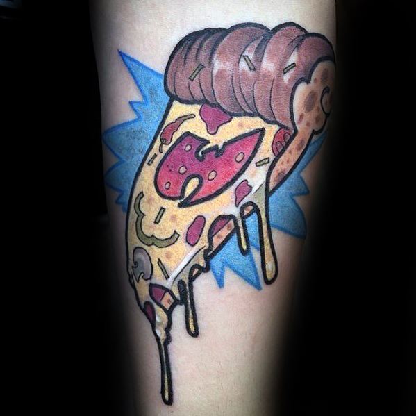 Leg Mens Tattoo Ideas With Pizza Design