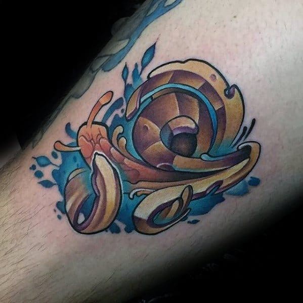 Leg New School Guys Snail Tattoo Design Ideas