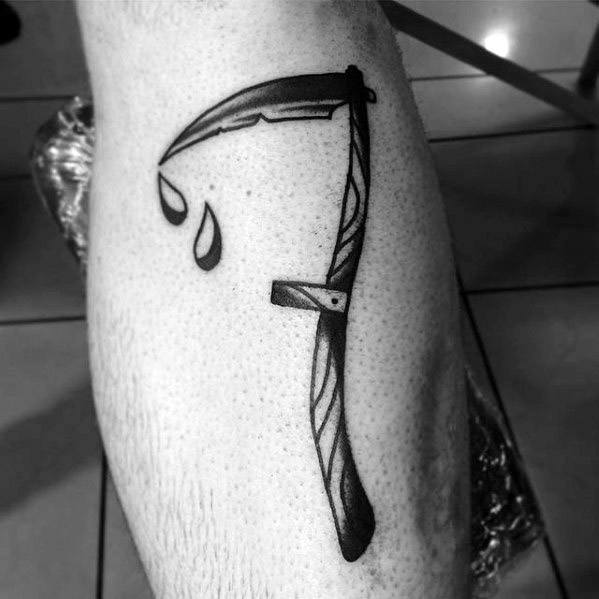 Leg Old School Traditional Scythe Tattoos For Men