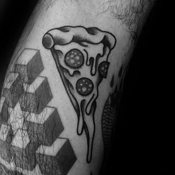 Leg Old School Traditional Shaded Mens Pizza Tattoo