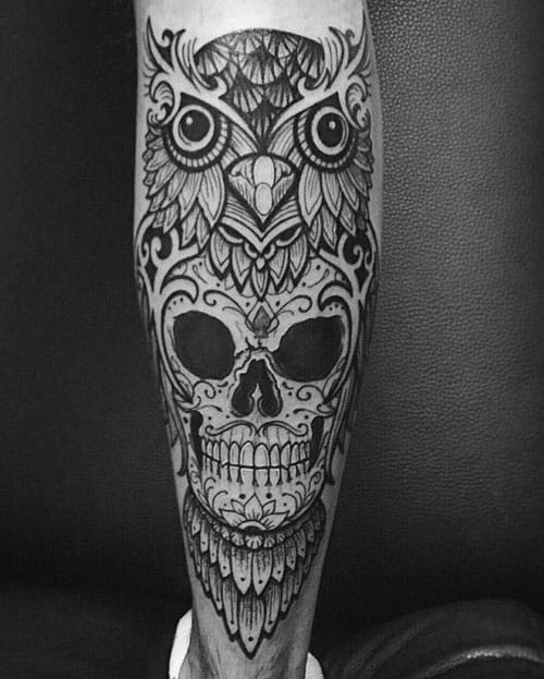 Leg Owl Skull Tattoos For Gentlemen