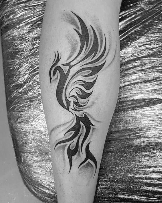 Leg Phoenix Bird Animal Tribal Mens Tattoo Ideas