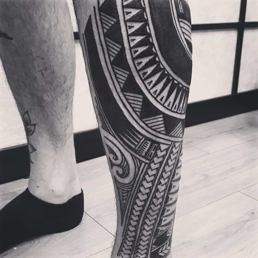 leg polynesian tribal tattoo tia8tattooer
