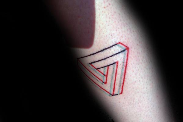 Leg Red And Black Ink Penrose Triangle Tattoos Men