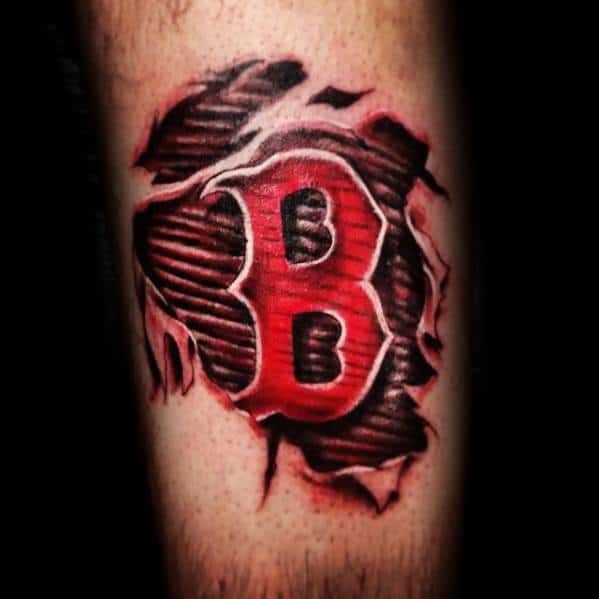 Leg Ripped Skin Boston Red Sox Tattoo Designs For Guys