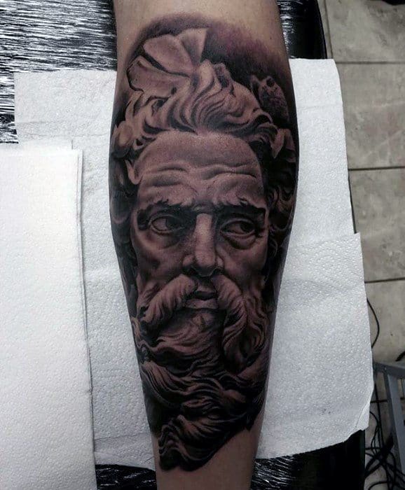 Leg Sleeve 3d Guys Roman Statue Tattoo Designs