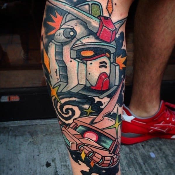 Leg Sleeve Anime Mens Tattoo Gundam Design