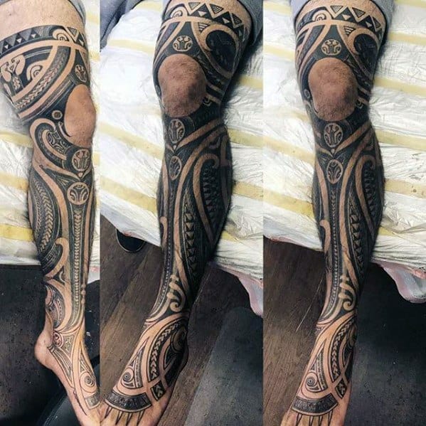 Leg Sleeve Badass Tribal Guys Tattoo Designs