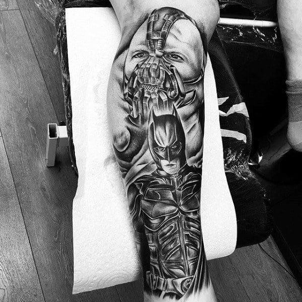 Leg Sleeve Batman Tattoos On Man