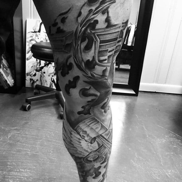 Leg Sleeve Cadillac Themed Mens Tattoos