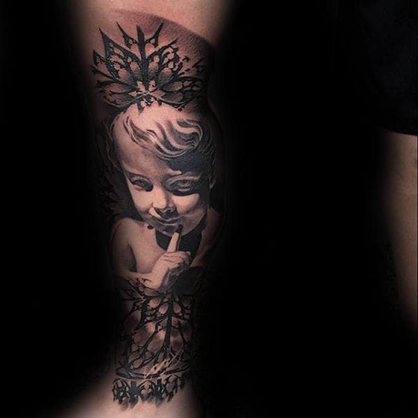 Leg Sleeve Child Portrait Guys Unusual Tattoo Ideas