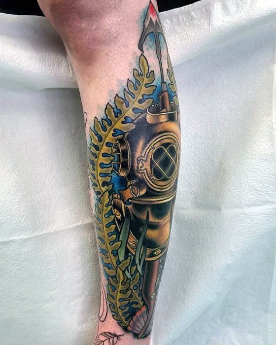 Leg Sleeve Diving Helmet Mens Tattoo Designs