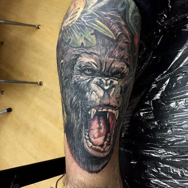 Leg Sleeve Gorilla Tattoo For Guys