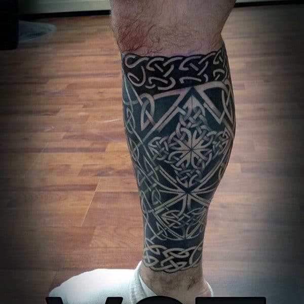 Leg Sleeve Guys Celtic Knot Black Ink Tattoo Design Ideas