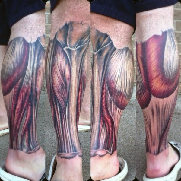 Leg Sleeve Guys Exposed Muscle And Bone Tattoo Designs