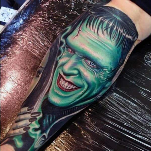 Leg Sleeve Guys Frankenstein Tattoo