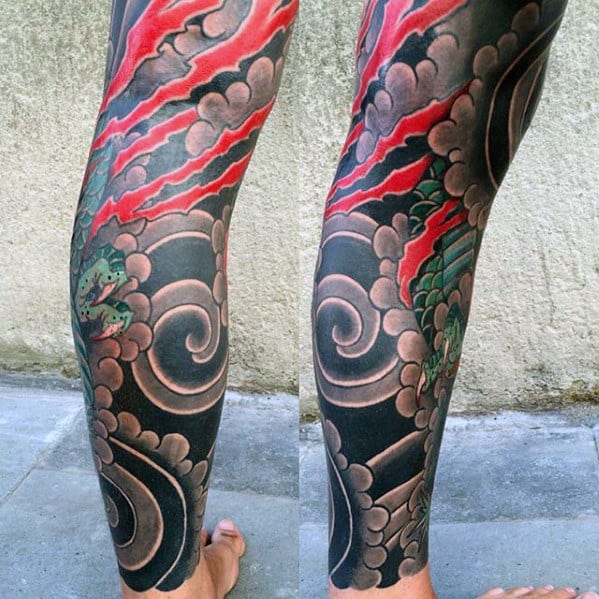 Leg Sleeve Guys Japanese Cloud Tattoo Designs