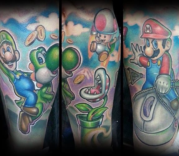 Leg Sleeve Guys Yoshi Super Mario Themed Tattoo