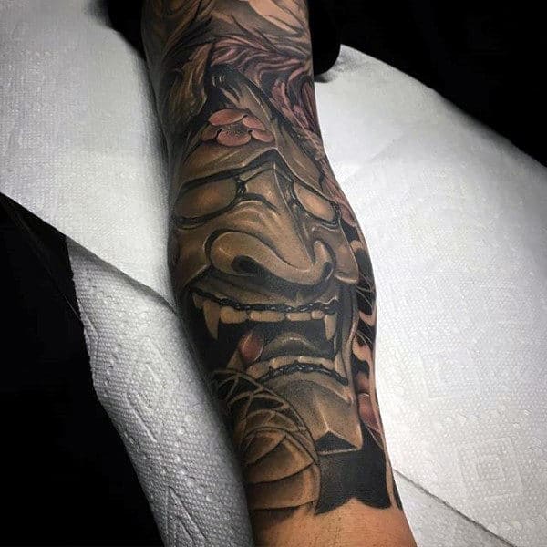 Leg Sleeve Hannya Mask Tattoo Designs For Men