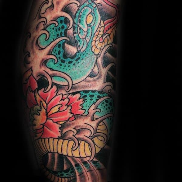 Leg Sleeve Japanese Snake Tattoo Ideas For Gentlemen