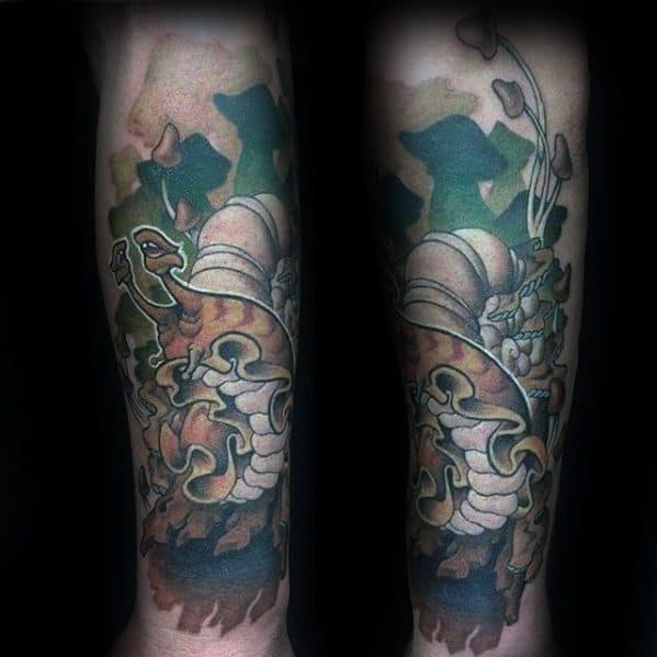 Leg Sleeve Male Tattoo With Snail Design
