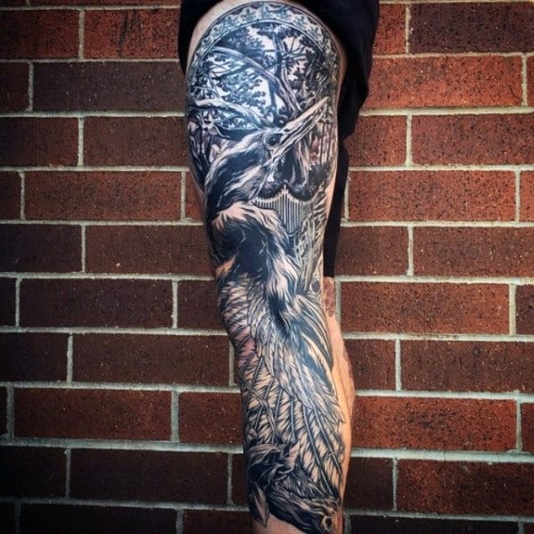 Leg Sleeve Mens Crane Tattoos