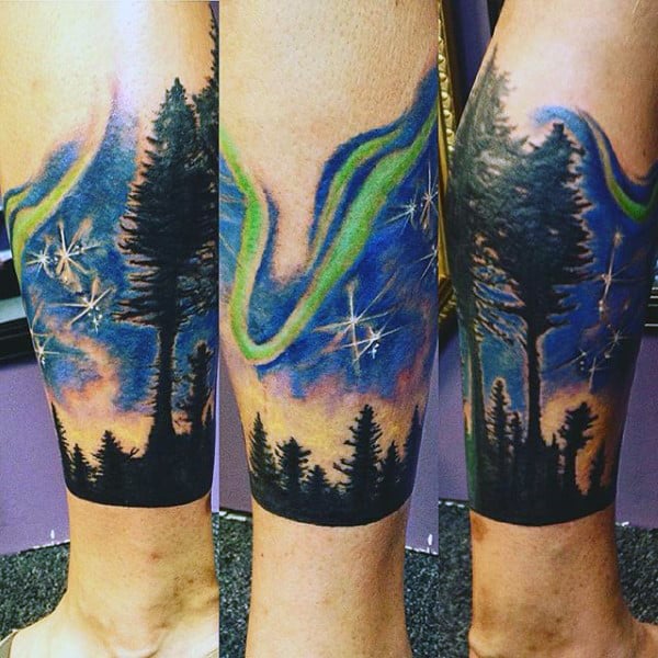 Leg Sleeve Northern Lights Male Tattoo