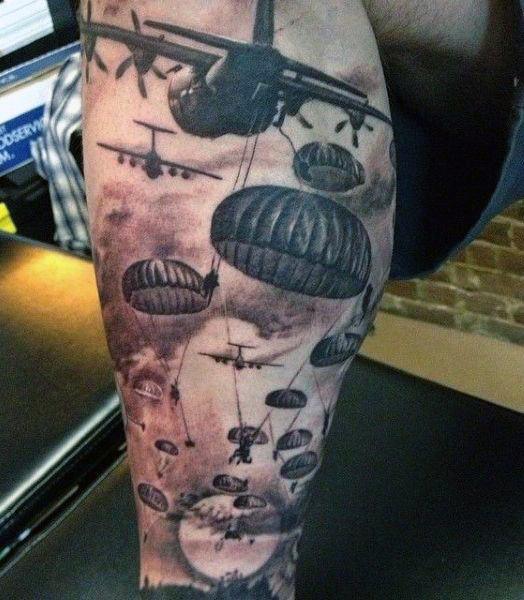 Leg Sleeve Parachute Tattoo Ideas For Males