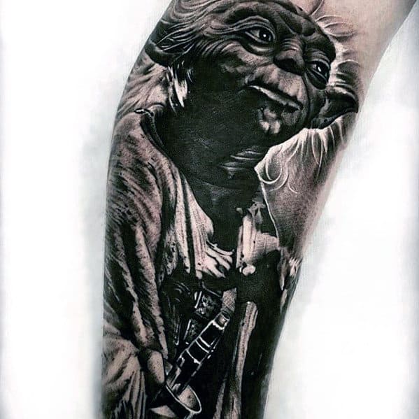 Leg Sleeve Realistic Guys 3d Yoda Tattoo Ideas