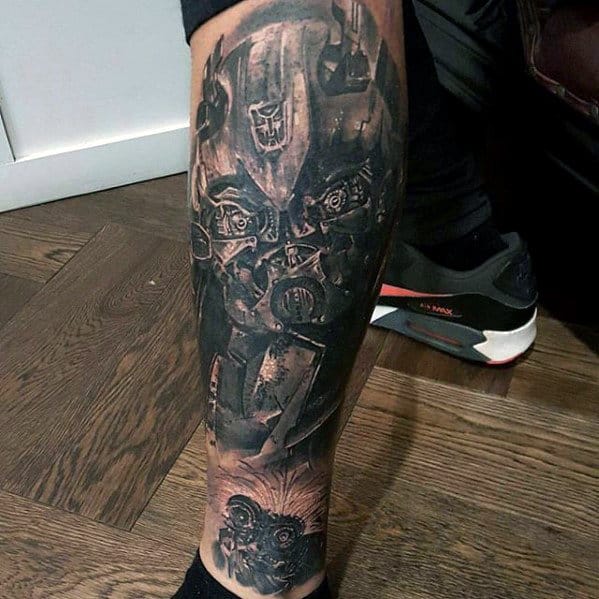 Leg Sleeve Transformers Shaded Tattoo Inspiration For Guys