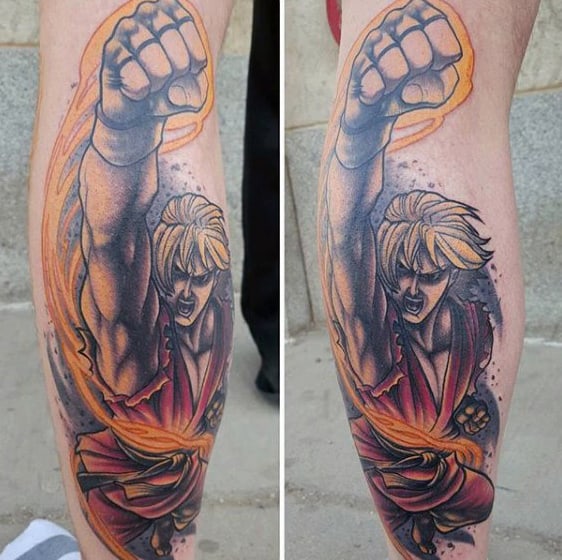 Leg Street Fighter Tattoo On Male