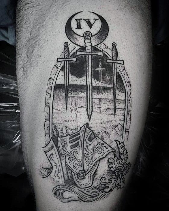 Leg Swords Unique Mens Tarot Tattoos