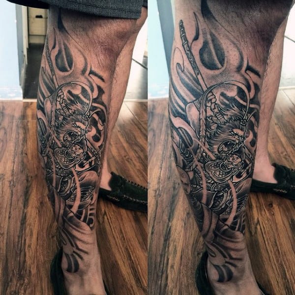 Leg Tattoo Of Monkey King On Man
