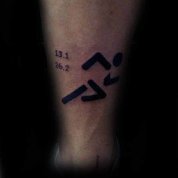 Leg Tattoo With Running Miles For Men