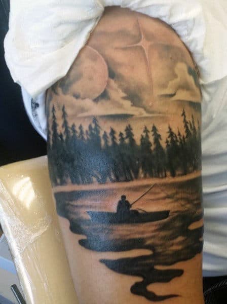 Leg Thigh Guy With Tattoos Fish