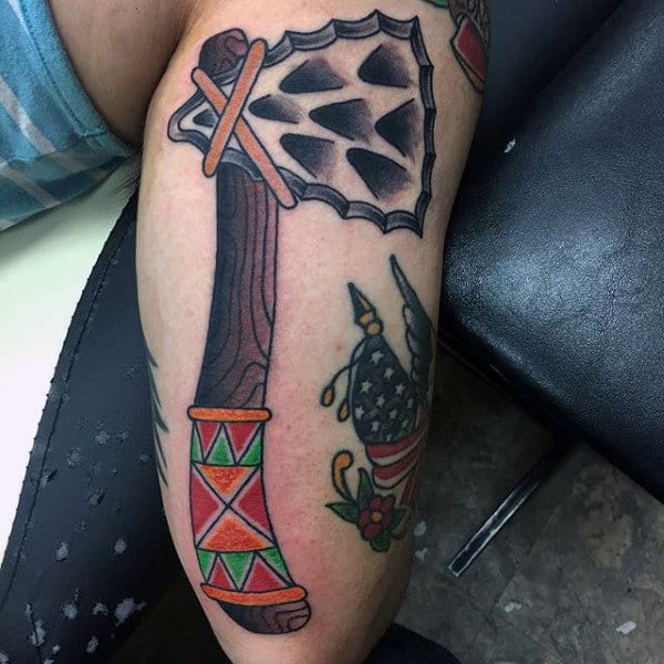 Leg Tomahawk Tattoo For Men