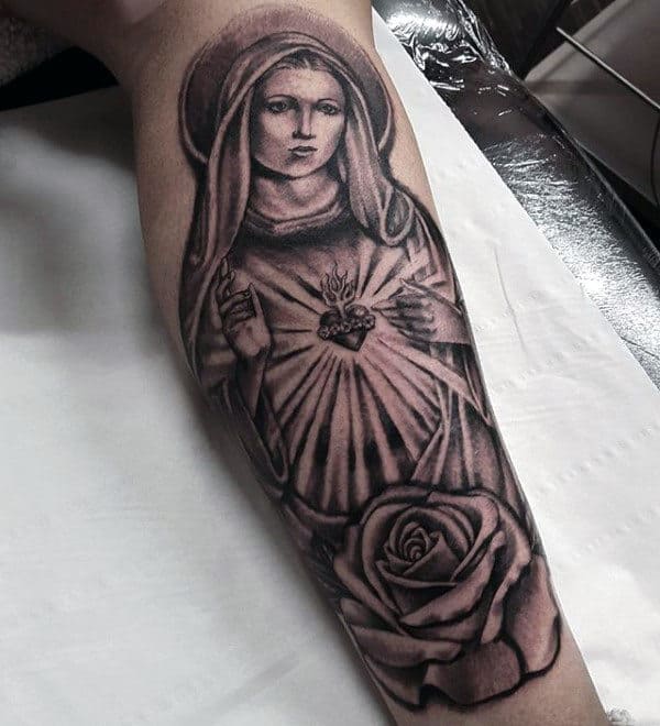 Leg Virgin Mary Christian Tattoo Ideas For Men