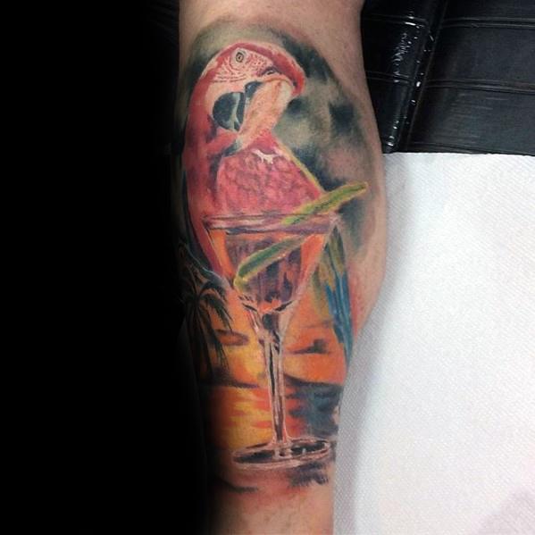Leg Watercolor Shaded Parrot Male Tattoos