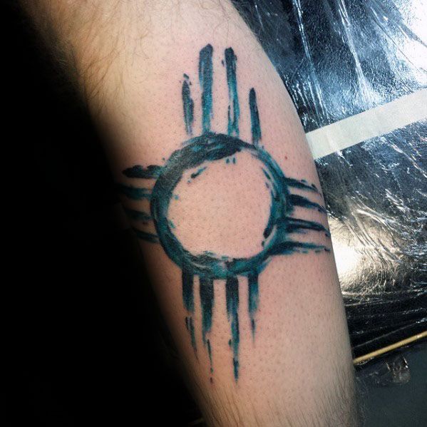 Leg Watercolor Teal Ink Male Tattoo With Zia Design