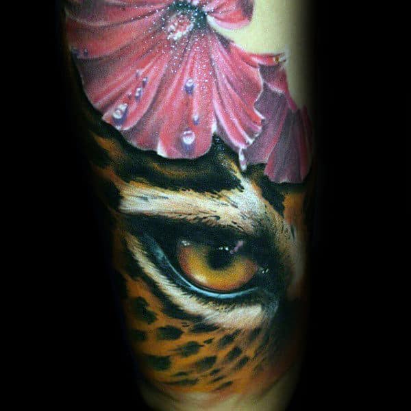 Leopard Eye Mens Forearm Sleeve Tattoos