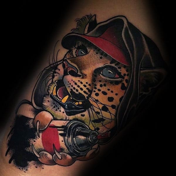 Leopard Grafiti Mens Arm Tattoo Ideas